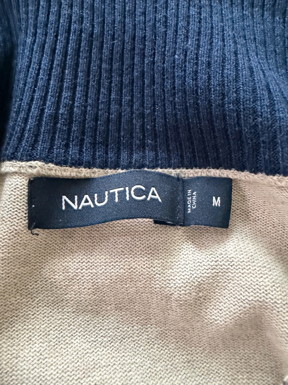 Nautica Beige Quarter-Zip Sweater with Navy Sailboat Logo - Picture 7 of 8